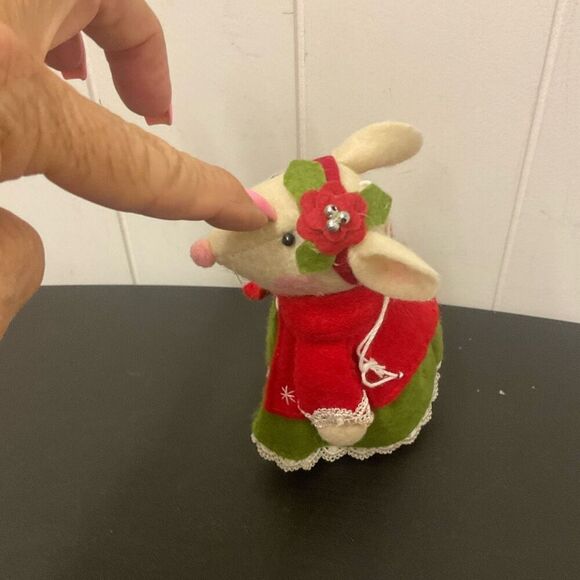 RAZ Imports MICE Felt Christmas Mouse Decor figurine 7" Tall Red Green Outfit A - Picture 7 of 8